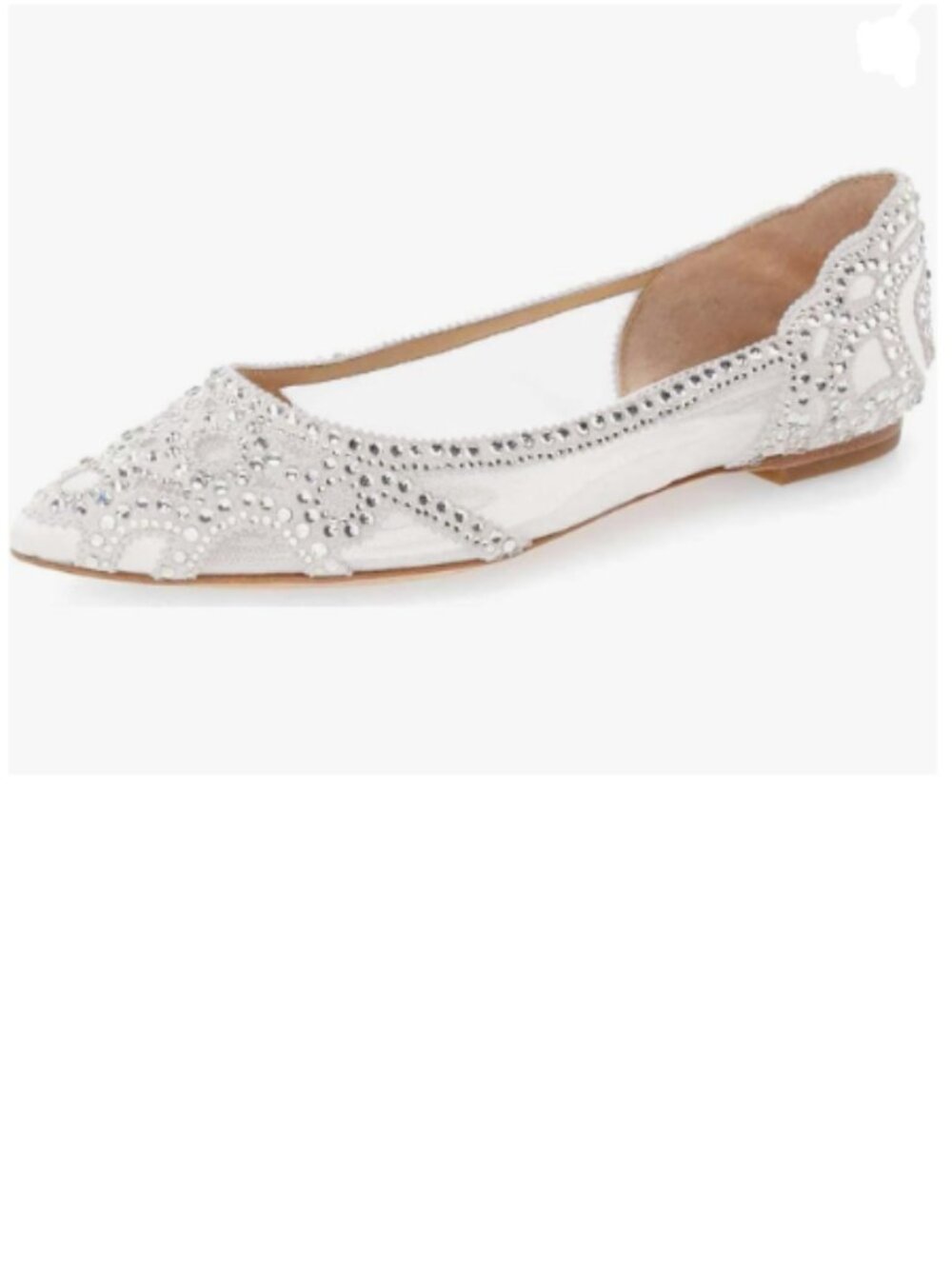 XYD White Pointed Toe Rhinestone Flats Mesh Slip-on Crystals Wedding Bride Shoes
